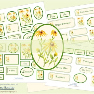 Etichette digitali floreali, Mini card, Tag, Adesivi, Parole, Abbellimento, Ephemera, Download stampabile, Kit collage, Botanico, Diario spazzatura