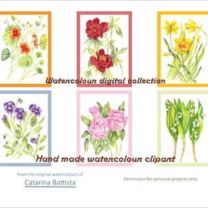 Floral Gift Tags: Watercolor Flower Mini-Cards (Digital Collage Sheet)