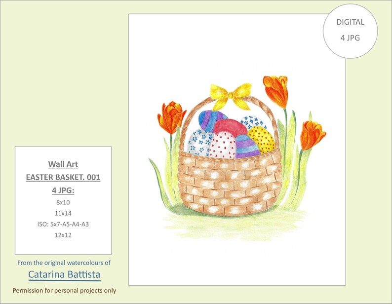 Easter Print, Easter Basket Wall Art Print, Easter Eggs With Flowers
