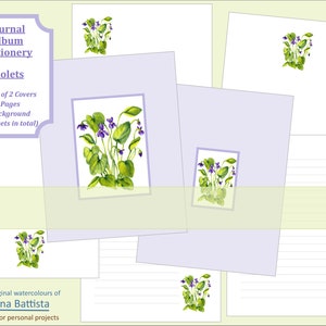 Violets Carta da lettere. Set di cancelleria. Diario. Album. Diario digitale floreale, Planner, Diario spazzatura, Carta stampabile, Pagine, Kit digitale