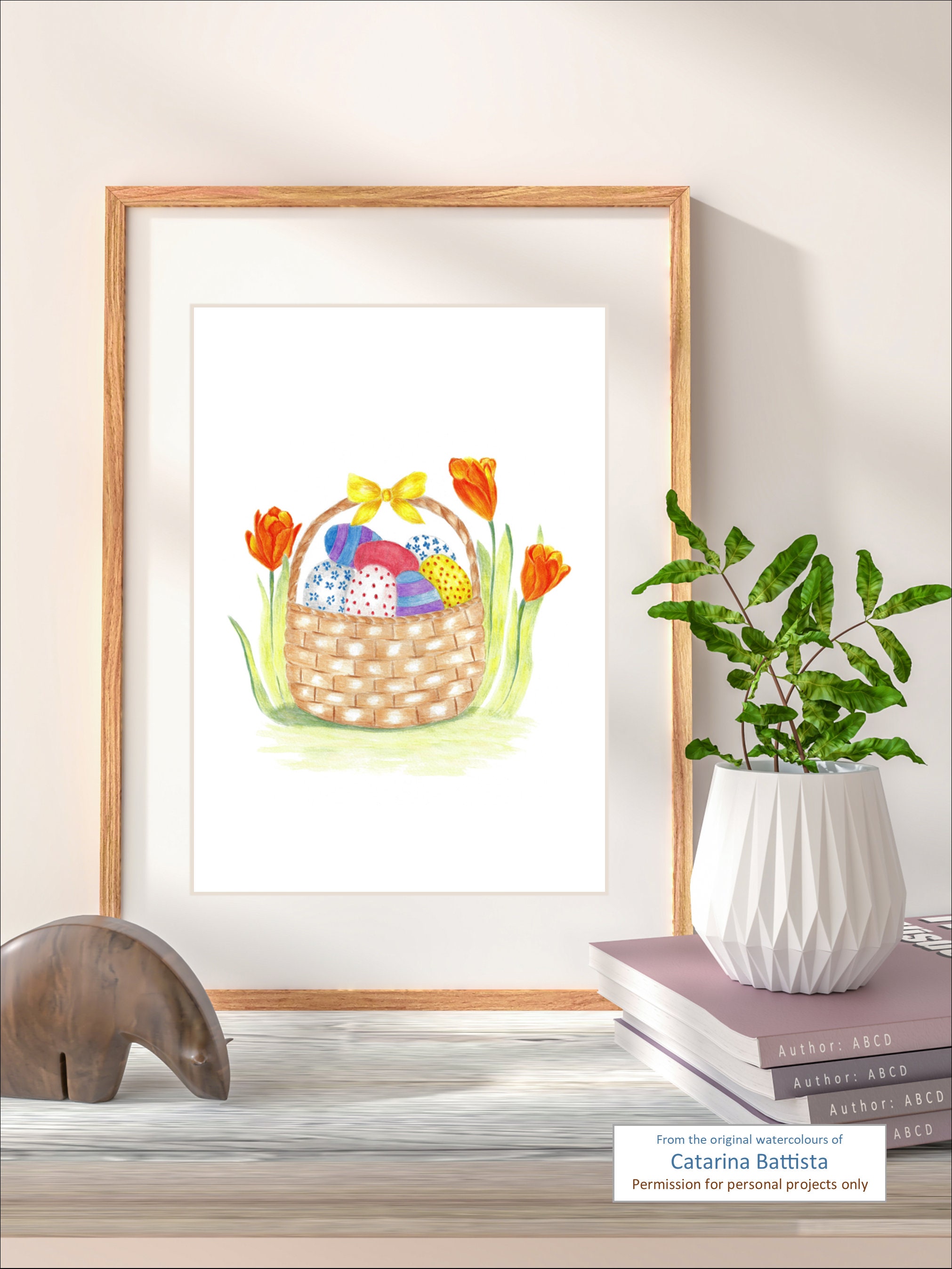 Easter Print, Easter Basket Wall Art Print, Easter Eggs With Flowers