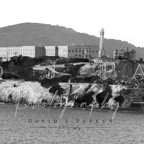 Vintage Alcatraz Photograph, Wall Decor, Prison, Island, Ocean, California, B&W,Fine Art Photography Prints for Home, Office, Business, Gift