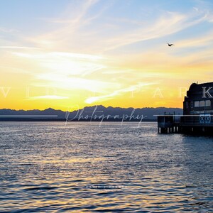 Seattle Sunset Photograph, Wall Decor, Ocean, Bay, Port, Northwest, Fine Art Photography Prints for Home, Office, Business, Gift