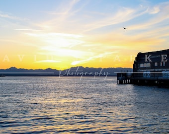 Seattle Sunset Photograph, Wall Decor, Ocean, Bay, Port, Northwest, Fine Art Photography Prints for Home, Office, Business, Gift