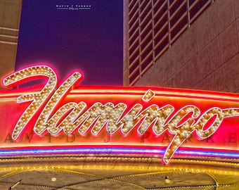 Flamingo Hotel Sign Photograph, Color, Wall Decor, Hotel, Casino, Las Vegas, Fine Art Photography Prints for Home, Office, Business, Gift