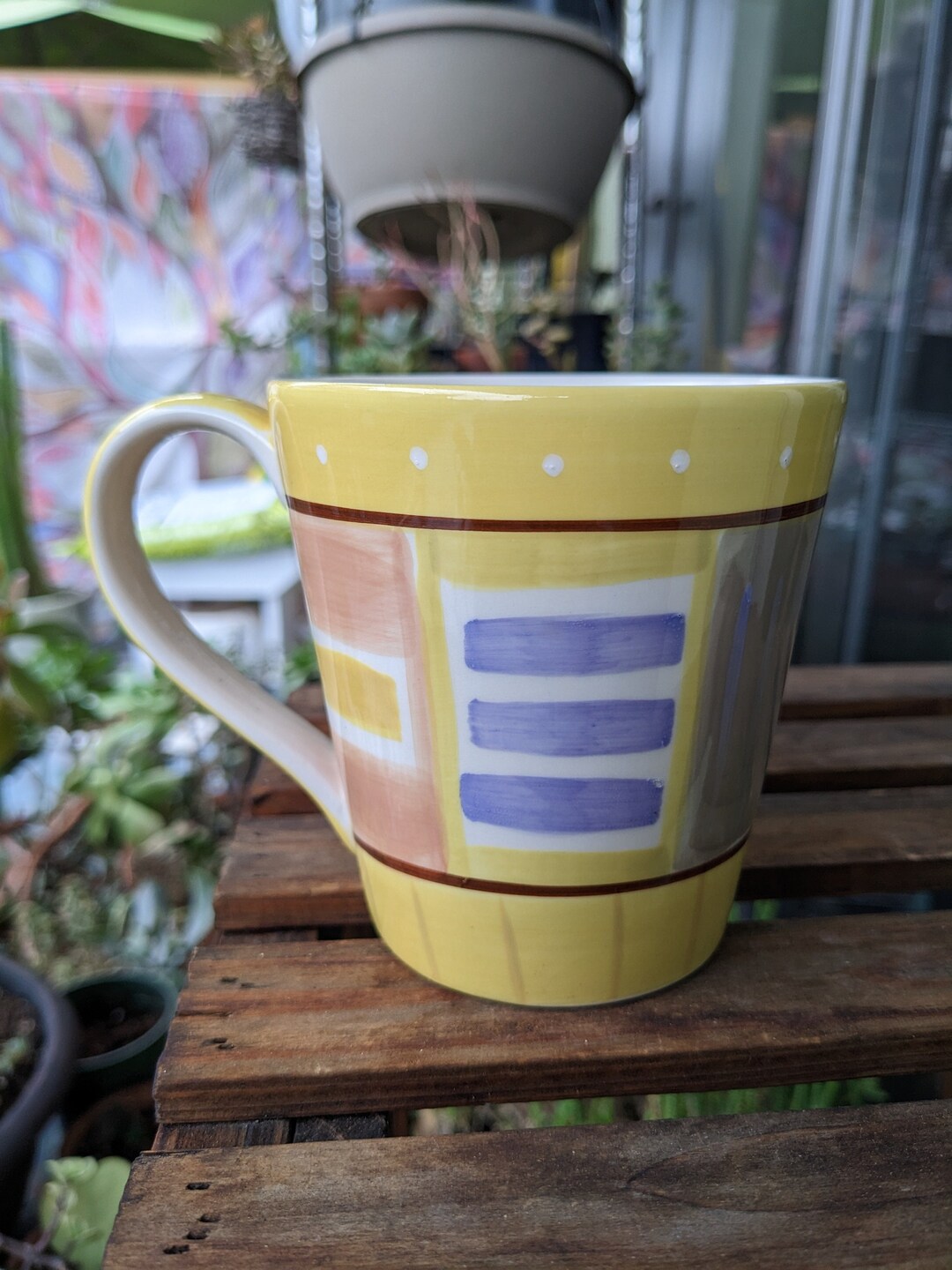 Cute Artsy Ceramic Coffee Cup Planter Pot With Drainage Hole and Mesh