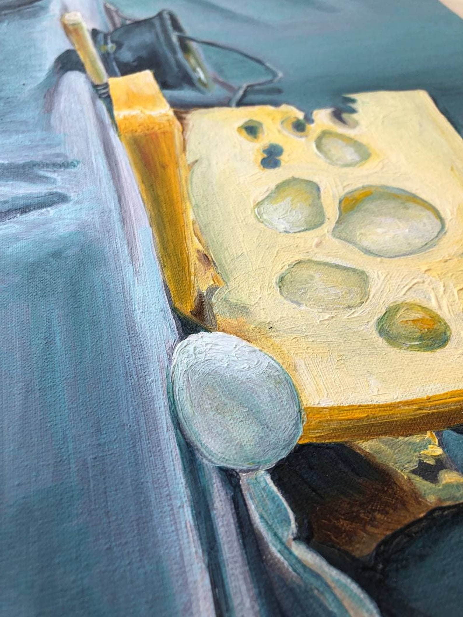 Oil painting original with cheese Canvas wall art Kitchen wall Etsy