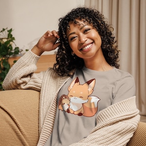 Camiseta de zorro y erizo adorables – Camiseta de animales de dibujos animados – Camiseta de criaturas del bosque – Regalo kawaii para amigos del bosque – Camiseta gráfica para amantes de la naturaleza