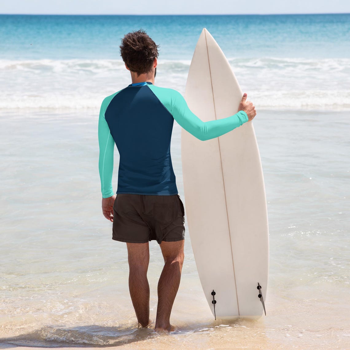 Turquoise Rash Guard Circle of Turtles Rash Guard – Blue Hawaiian Flowers & Leaves ...