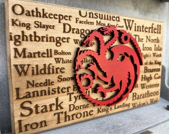 Game Of Thrones House Targaryen Engraved Wood Sign, GoT Gift and Present