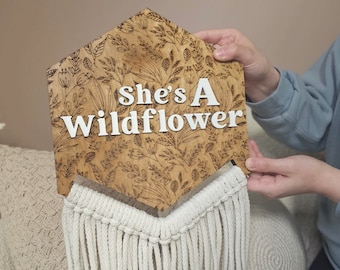 She's A Wildflower Boho Frayed Wood Sign | Bohemian Floral Decor