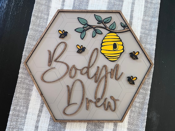 Bee decor, Honey bee sign, Hand painted Bee's, Wood sign, Laser, Engraving,  3d lettering, Gift, Bee, Custom, home decor