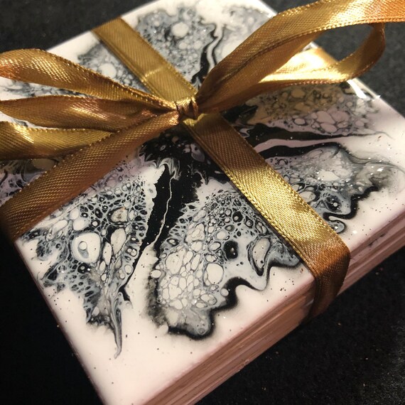 Hand Painted Resin Ceramic Tile Coaster Set,