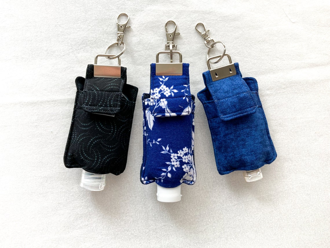 Hand Sanitizer Holder Keychain & Lotion Pouch Black and Blue Etsy