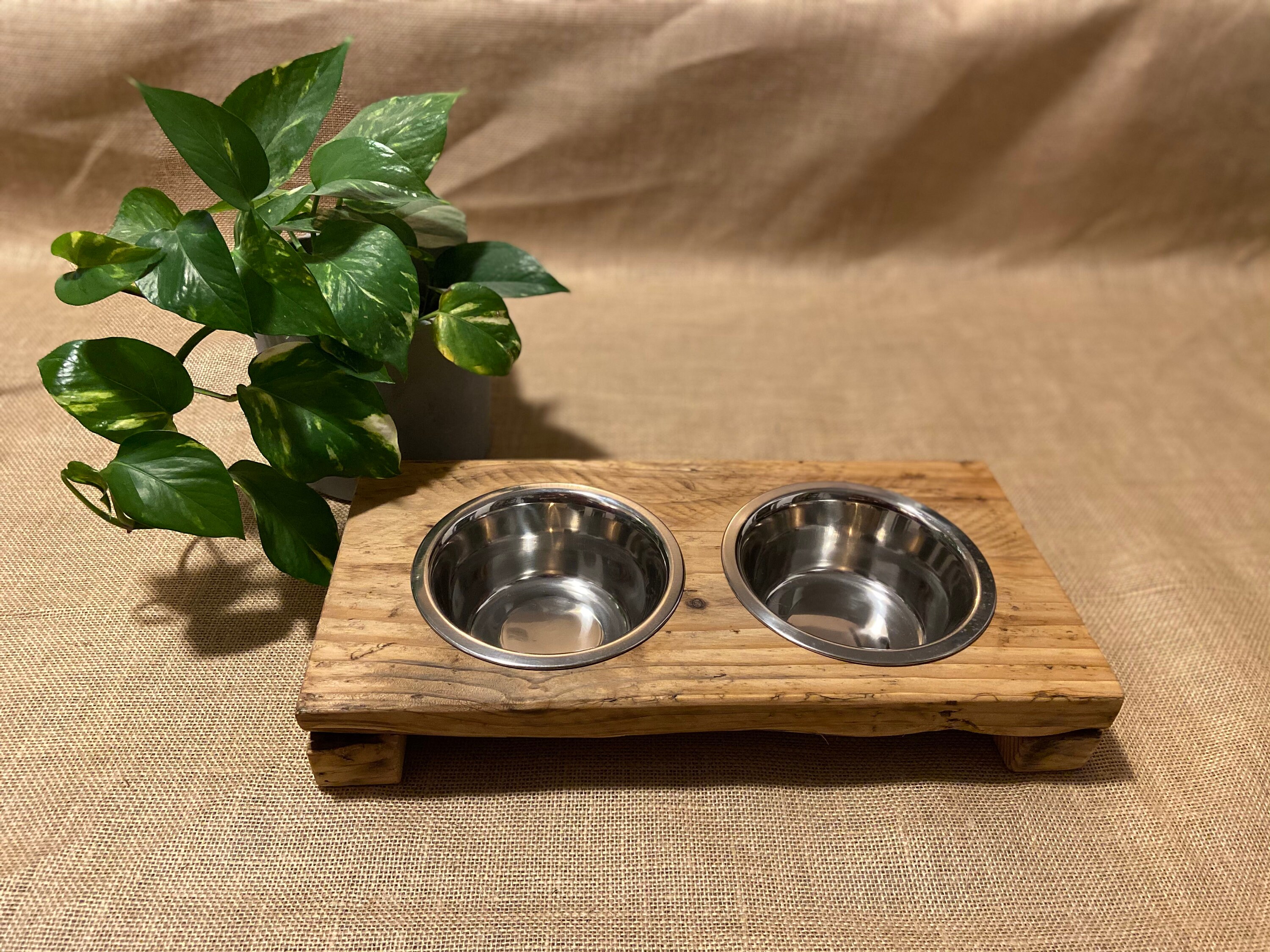 Rustic Handmade Twin Cat Bowl Stand Set 45cm x 21cm Reclaimed Etsy
