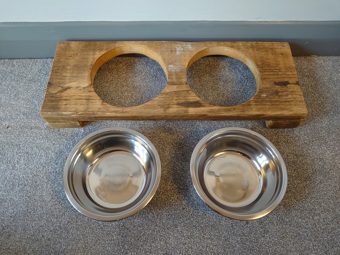 Rustic Handmade Twin Dog Bowl Stand Set 60cm x 21cm Reclaimed Etsy