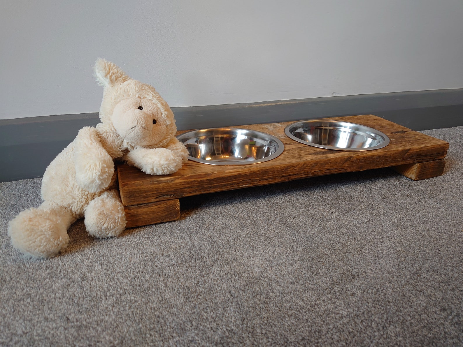 Rustic Handmade Twin Dog Bowl Stand Set 60cm x 21cm Reclaimed Etsy
