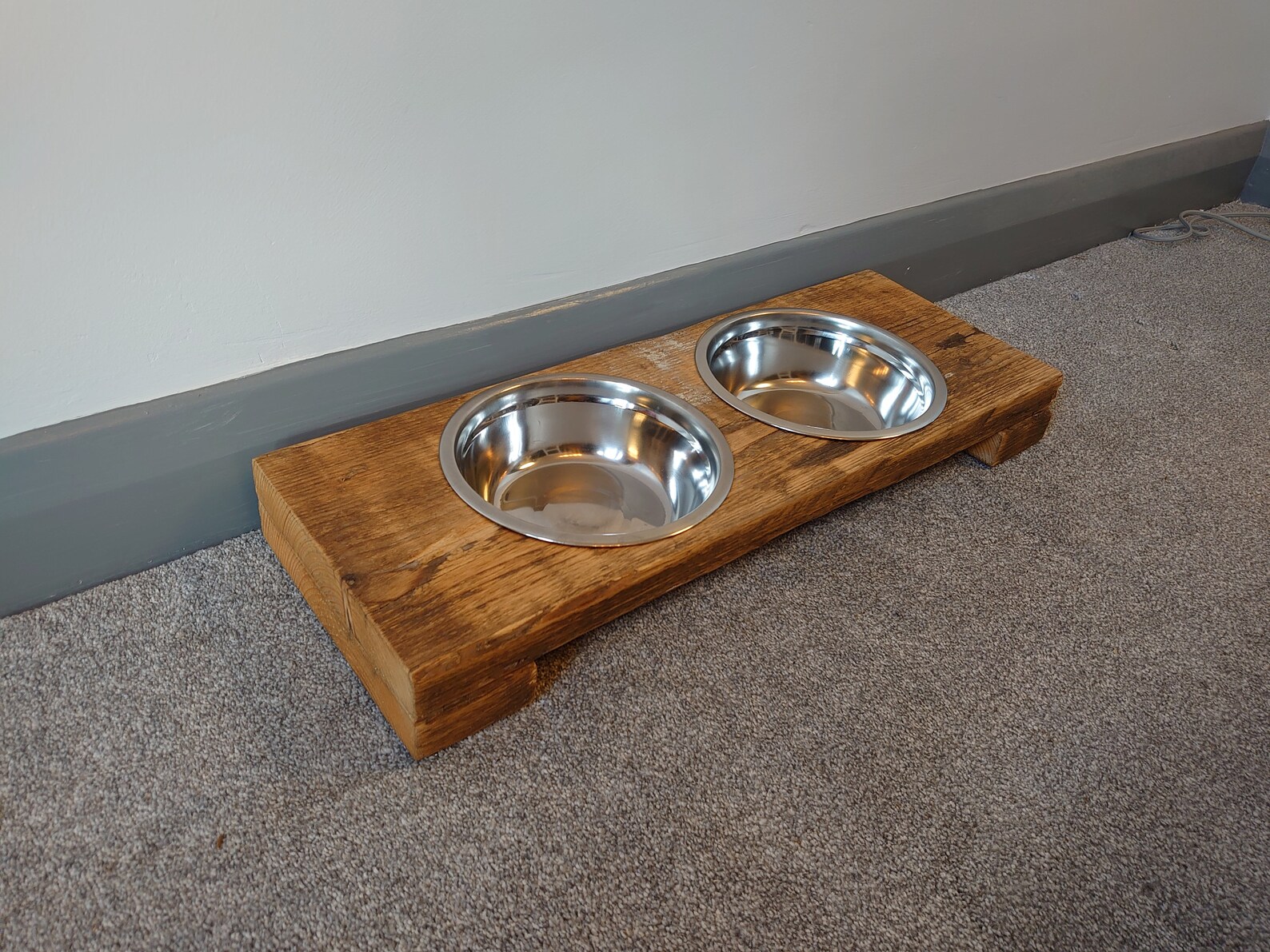 Rustic Handmade Twin Dog Bowl Stand Set 60cm x 21cm Reclaimed Etsy
