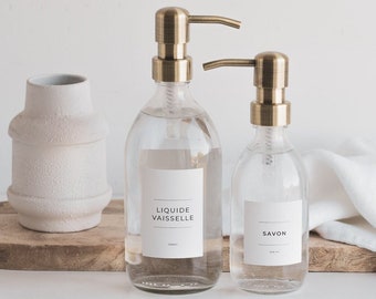 Bouteille zéro-déchet  | Distributeur de savon en verre transparent  | Bouteille d'Apothicaire rechargeable | Pompe en acier inoxydable