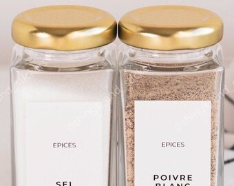 Gewürzgläser aus Glas mit goldenen Deckeln – 4er-Set – personalisierte Etiketten