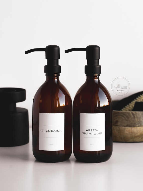 Etiquettes waterproof pour flacons et distributeurs - étiquettes personnalisées pour bouteilles - étiquettes pour contenants zéro déchet