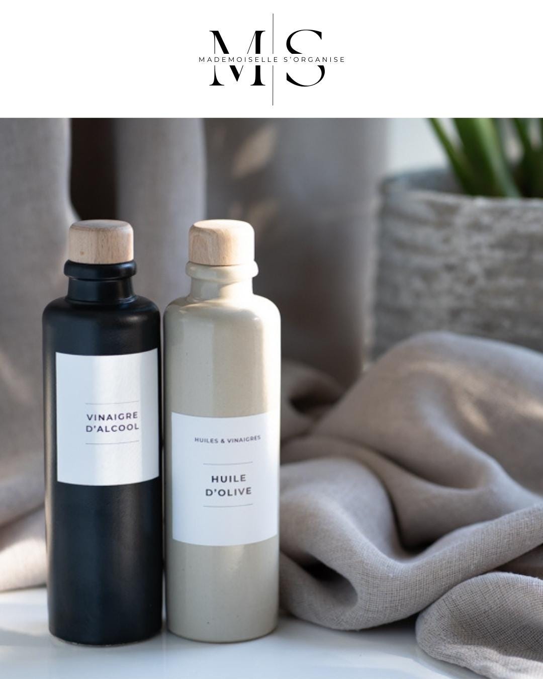 Oil and vinegar bottle I warm beige or black ceramic I 200ml - waterproof personalized label I metal or wooden spout