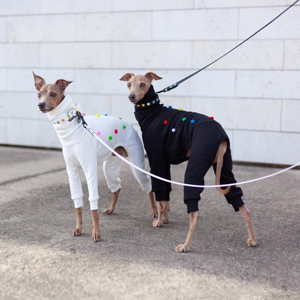 Italian Greyhound Sweatshirt With PomPoms | Warm, Thick & Cozy Iggy Clothing | Eye-catching Sweater Coverall Jumpsuit