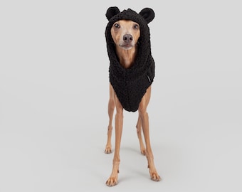 Black Teddy Bear Vest for Italian Greyhound With Ears | Autumn & Winter Iggy Coat | Warm, Cozy, Cute, Soft Wear for Iggies