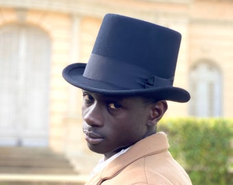 Black Top Hat from 19th Century Empire Era - Stovepipe Top Hat - Classic Victorian Style Headwear