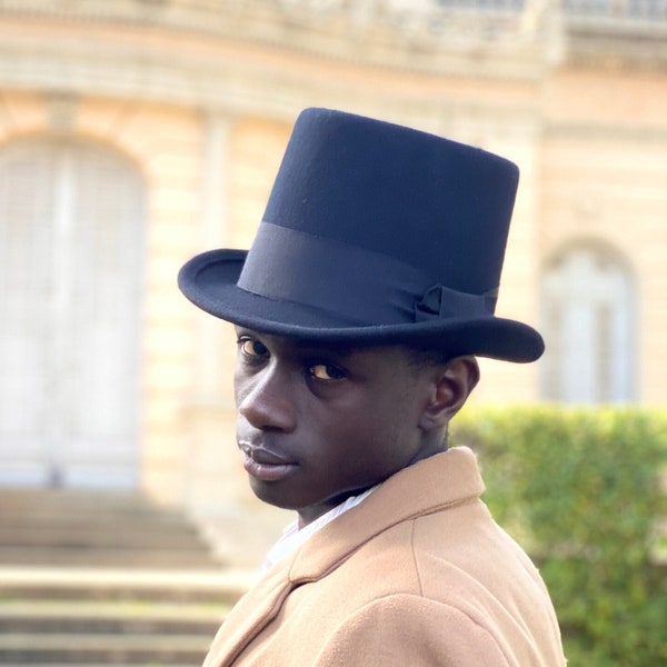 Black Top Hat from 19th Century Empire Era - Stovepipe Top Hat - Classic Victorian Style Headwear