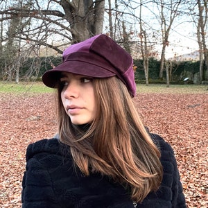 Leather newsboy hat, suede leather purple cap, woman leather purple hat, purple leather baker boy hat, newsboy suede leather hat, gatsby hat