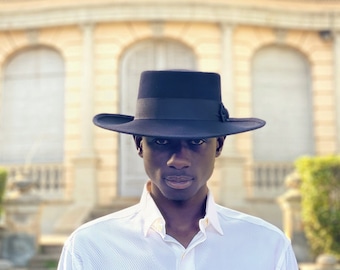 Gambler hat, fedora large brim, felt fedora hat, wide brim fedora, bolero hat, black gambler hat, fedora hat, wool felt men's hat, man hat