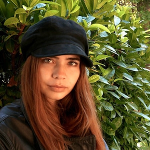Black Newsboy Cap in Soft Suede Leather - Leather baker boy Hat - Unisex Cap for a Timeless Look
