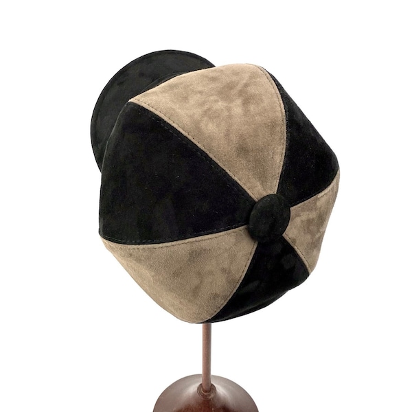 Chapeau en cuir gavroche, casquette en cuir suédée noire et grise, chapeau en cuir suédé garçon boulanger, chapeau en cuir suédé femme, casquette en cuir suédé garçon boulanger