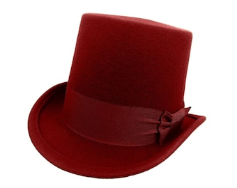 Elegant Burgundy Felt Top Hat - Handcrafted for a Timeless and Distinguished Look
