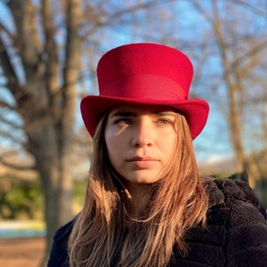 Red top hat, men top hat, women top hat, victorian red top hat, red felt women hat, 1900s top hat, custom felt hat, handmade felt hats