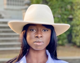 Large brim fedora, off-white fedora hat, wide brim fedora, woman fedora hat, ivory fedora, wool felt fedora hat, men and women fedora hat