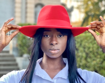 Red fedora hat, large brim red hat, wide brim red fedora, red fedora for men and women, red winter felt hat, woman red hat, fedora wide brim