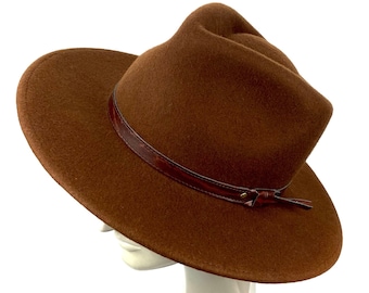 Felt fedora hat, flat brim fedora hat, fedora hat for man, brown fedora hat wide brim, flat brim felt hat, men's fedora hat flat brim