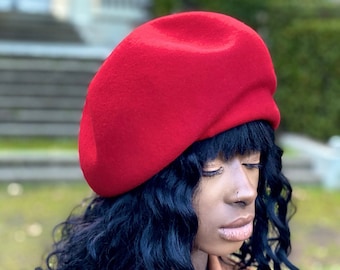 French Beret Hat, Red Wool Beret, Felt Beret Hat, Women Beret Hat, 1940s  Felt Hat, Woman Red Felt Hat, Warm Red Beret Hat, Wool Felt Beret 