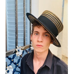 Striped Boater Hat - Etsy display picture 3
