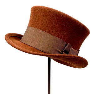 Low Crown Top Hat in Brown Felt - Victorian and Edwardian Style ...
