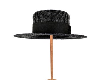 Black Straw Boater Hat for a Stylish Summer Look - Perfect Accessory for Summer Outfits
