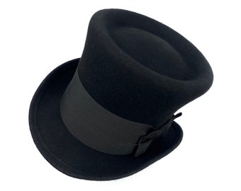 Chistera de fieltro negro, Top hat negro para ocasiones especiales, sombrero de copa de fieltro negro