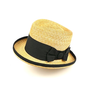 Cappello di paglia Homburg, cappello edoardiano e vittoriano in paglia naturale per uomo e donna, elegante cappello estivo di paglia fatto a mano