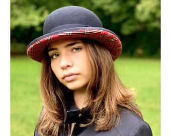 Derby Bowler Hat DA ME Vintage 80s 90s Black Wool Made in  display picture 2