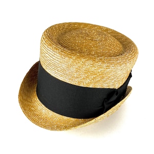 Topper strohoed pork pie stijl, Royal Ascot stro hoge hoed, stro hoge hoed voor man en vrouw, cilinder stro hoge hoed, vrouw stro topper hoed