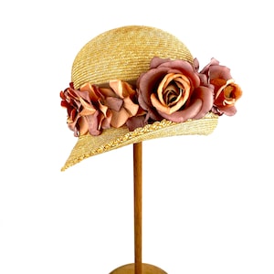 New vintage straw hat - Cloche Straw Hat with Chic Floral Detail - 1920s Inspired Headwear
