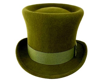 Chapeau haut de forme en feutre, chapeau en feutre loden vert, chapeau haut de forme victorien, chapeau haut de forme personnalisé, chapeau haut de forme, cabane zylinder