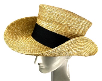 Cowboy Straw Hat with Wide Brim - Handmade Western Straw Top Hat for Women and Men